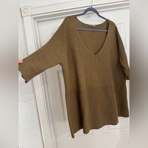 Eileen Fisher Organic Cotton Khaki V-Neck Sweater